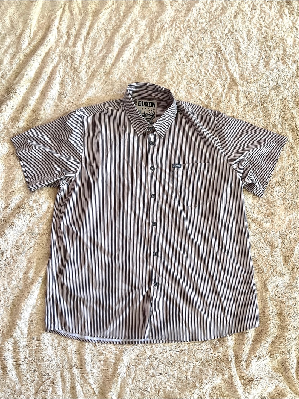 DIXXON Men's Blue Khaki & White Stripes Button Down Top Size 2X
